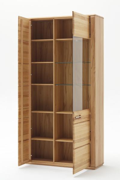 Kombi-Vitrine SENA 1 Holztür / 1 Tür mit Glas Kernbuche MASSIV